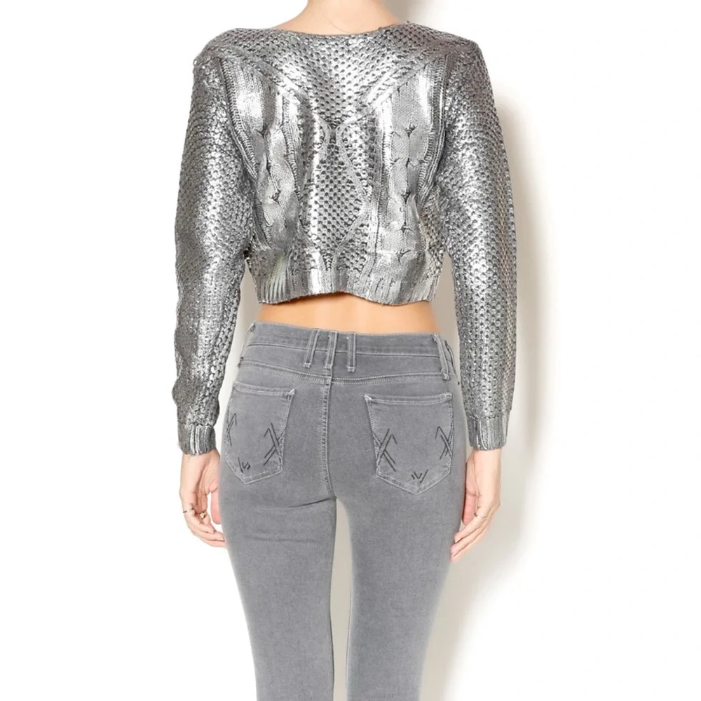 Lucy Paris Silver Foil Crop Sweater - Picture 2 of 7
